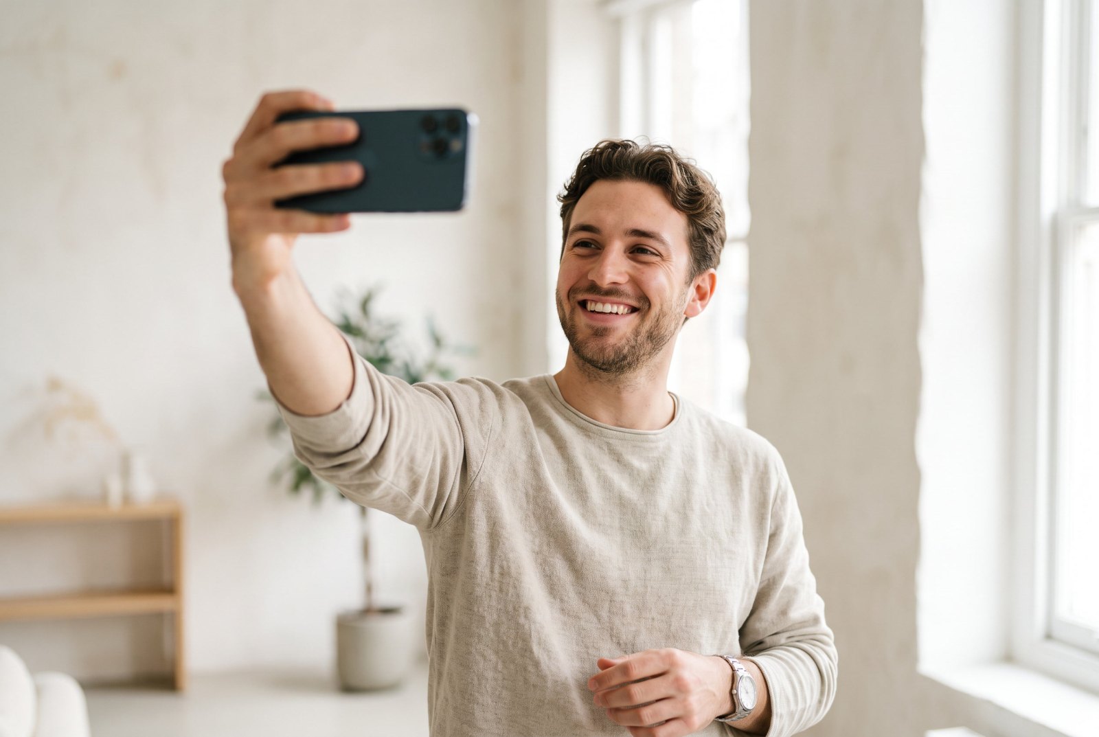 A patient photographing his smile